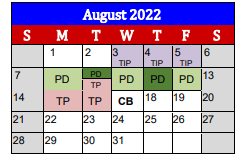 District School Academic Calendar for Lighthouse Learning Center - Daep for August 2022