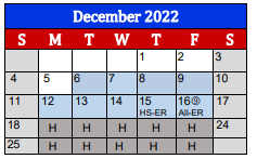 District School Academic Calendar for Griffith Elementary for December 2022