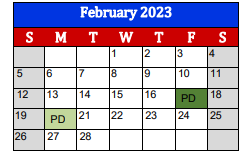 District School Academic Calendar for Lighthouse Learning Center - Daep for February 2023