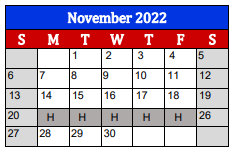District School Academic Calendar for Lighthouse Learning Center - Jjaep for November 2022