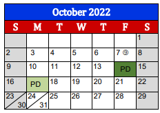 District School Academic Calendar for Lighthouse Learning Center - Jjaep for October 2022