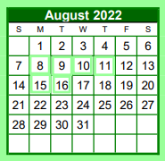 District School Academic Calendar for Brenham Middle for August 2022