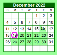 District School Academic Calendar for Brenham Alternative for December 2022