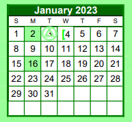 District School Academic Calendar for Brenham Alternative for January 2023