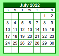 District School Academic Calendar for Brenham Alternative for July 2022