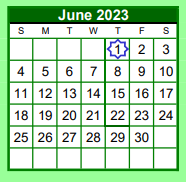 District School Academic Calendar for Brenham Alternative for June 2023