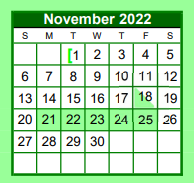 District School Academic Calendar for Brenham Alternative for November 2022