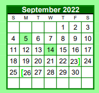 District School Academic Calendar for Brenham Middle for September 2022