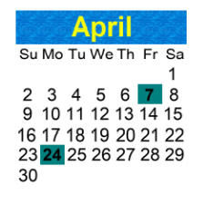 District School Academic Calendar for North Area Adult Education-day Program for April 2023