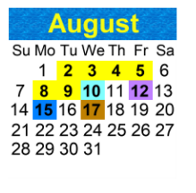 District School Academic Calendar for Ralph M Williams Junior Elementary for August 2022