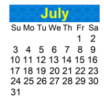 District School Academic Calendar for Prekindergarten Centers for July 2022