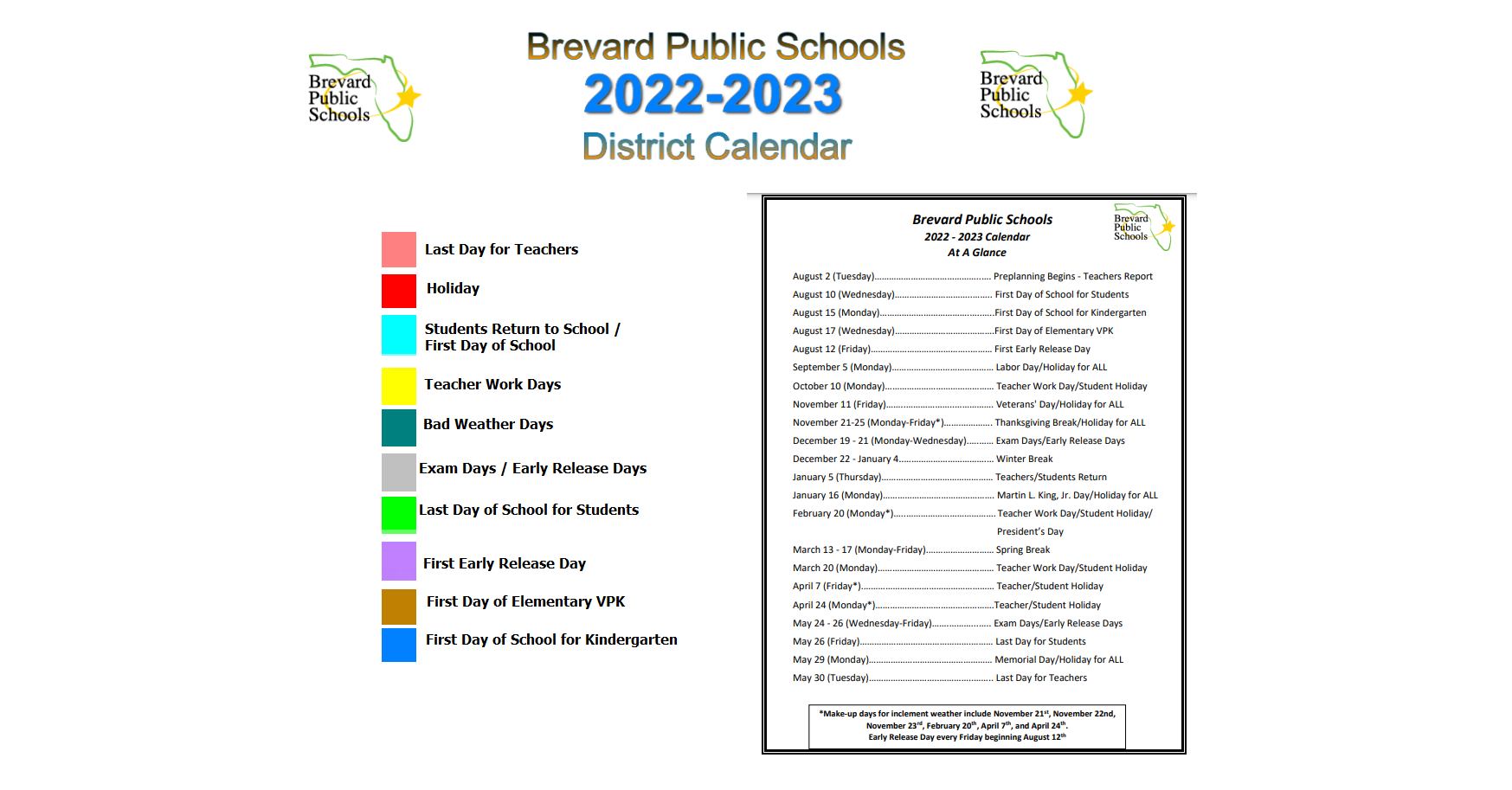 District School Academic Calendar Key for Manatee Elementary