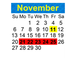 District School Academic Calendar for Prekindergarten Centers for November 2022
