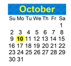 District School Academic Calendar for Oakwood Academy for October 2022