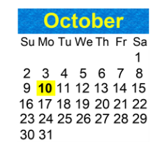 District School Academic Calendar for South Area Alternate Abeyance Center for October 2022