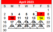 District School Academic Calendar for Bridge City H S for April 2023