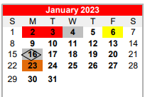 District School Academic Calendar for Bridge City Int for January 2023