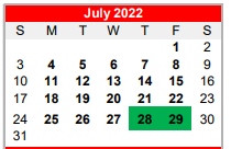 District School Academic Calendar for Bridge City H S for July 2022