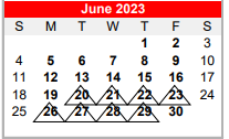 District School Academic Calendar for Bridge City Middle for June 2023