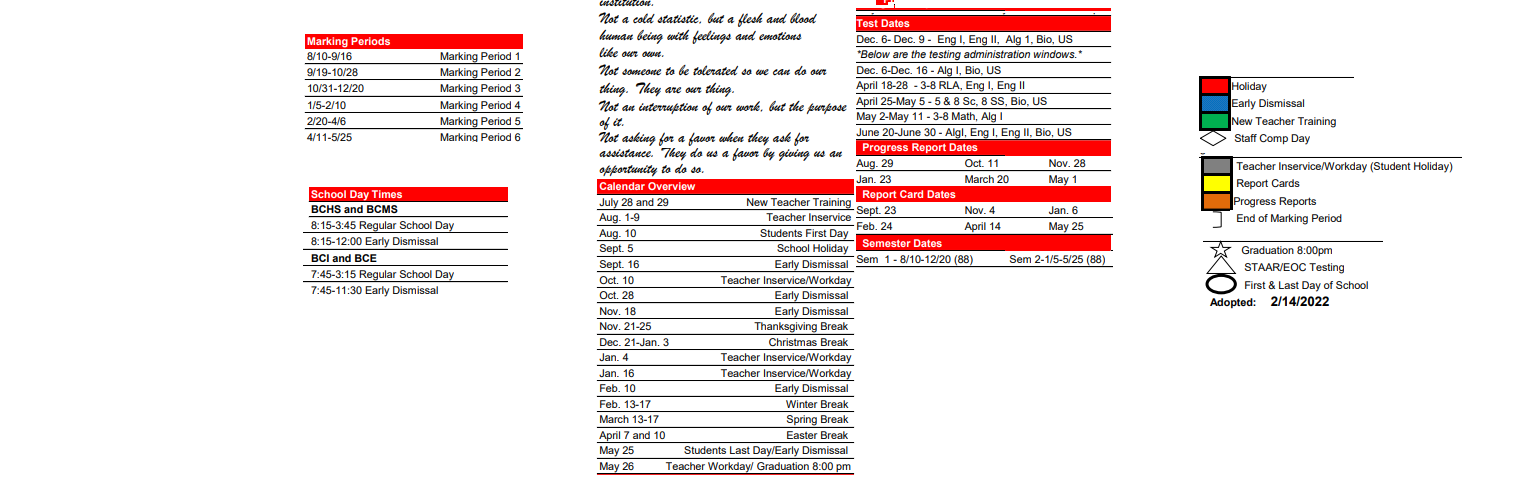 District School Academic Calendar Key for Bridge City H S