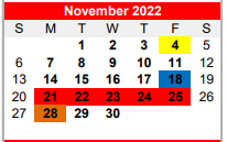 District School Academic Calendar for Bridge City Middle for November 2022