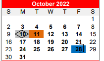 District School Academic Calendar for Bridge City Int for October 2022