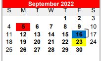 District School Academic Calendar for Bridge City Middle for September 2022