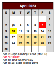 District School Academic Calendar for Bridgeport H S for April 2023