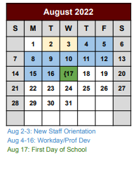 District School Academic Calendar for Bridgeport H S for August 2022