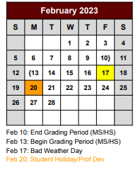 District School Academic Calendar for Bridgeport Int for February 2023