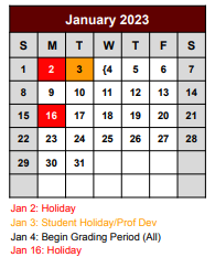 District School Academic Calendar for Bridgeport Elementary for January 2023