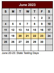District School Academic Calendar for Bridgeport Elementary for June 2023