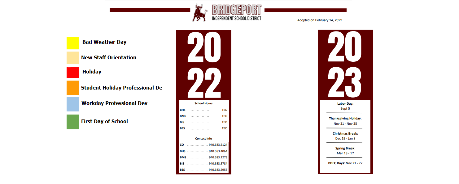 District School Academic Calendar Key for Bridgeport H S