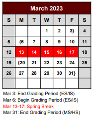 District School Academic Calendar for Bridgeport H S for March 2023