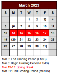 District School Academic Calendar for Bridgeport Elementary for March 2023