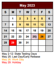 District School Academic Calendar for Bridgeport H S for May 2023