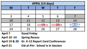 District School Academic Calendar for Park City Academy for April 2023