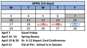 District School Academic Calendar for Bridgeport Learning Center for April 2023