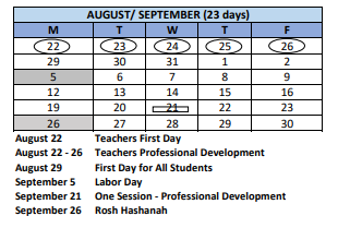 District School Academic Calendar for Bridgeport Elementary for August 2022