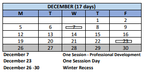 District School Academic Calendar for Bridgeport Elementary for December 2022