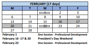 District School Academic Calendar for The University School for February 2023