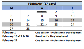 District School Academic Calendar for Parent-children Program for February 2023