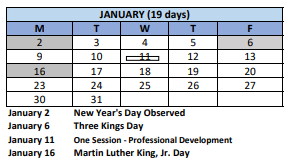 District School Academic Calendar for Park City Academy for January 2023