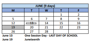District School Academic Calendar for Howe School for June 2023