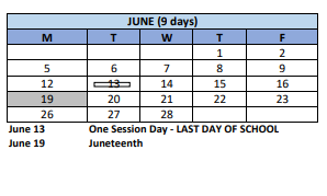 District School Academic Calendar for Bridgeport Elementary for June 2023