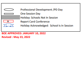 District School Academic Calendar Legend for Bridgeport Elementary