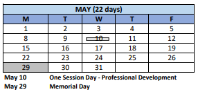 District School Academic Calendar for Bridgeport Learning Center for May 2023