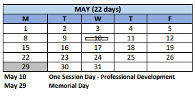 District School Academic Calendar for Bridgeport Elementary for May 2023