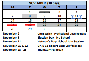 District School Academic Calendar for Read School for November 2022