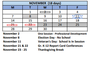 District School Academic Calendar for Bridgeport Elementary for November 2022